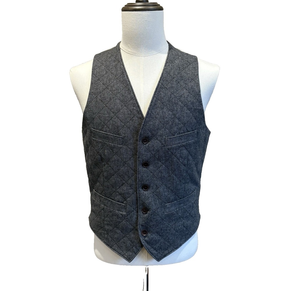 Banana Republic Quilted Vest Men 38R Gray Formal Waist Coat Italy Fabric Wedding